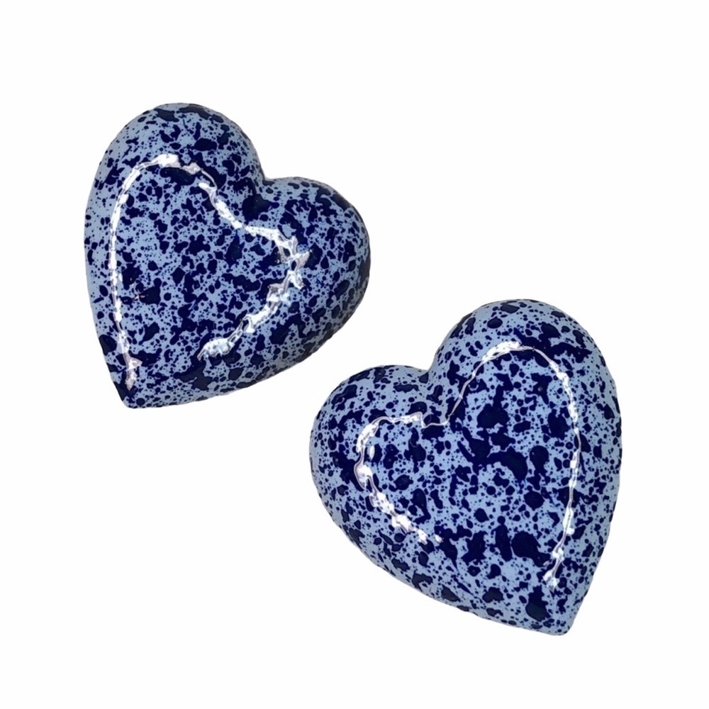 Vintage Spatter Enamel Domed Heart Post Earrings